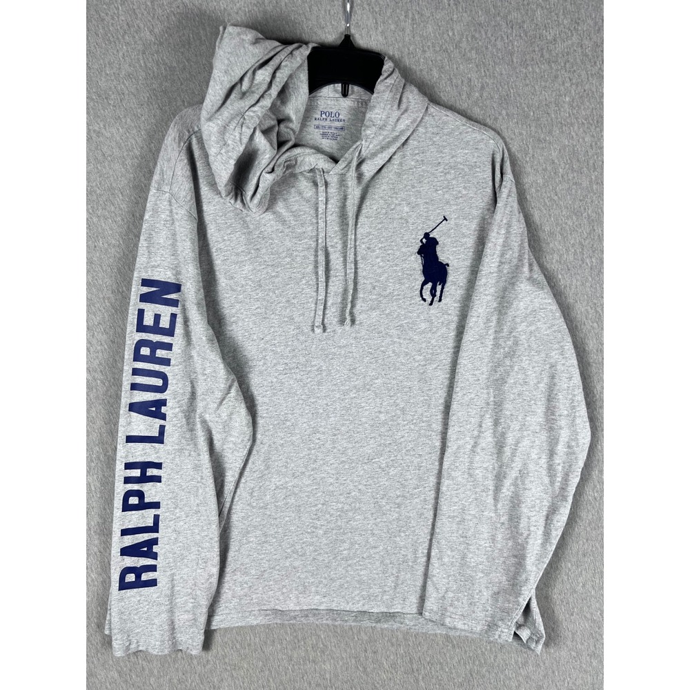 Polo Ralph Lauren Mens XXL Gray Big Pony 1967 Flag Hooded Long Sleeve T-Shirt